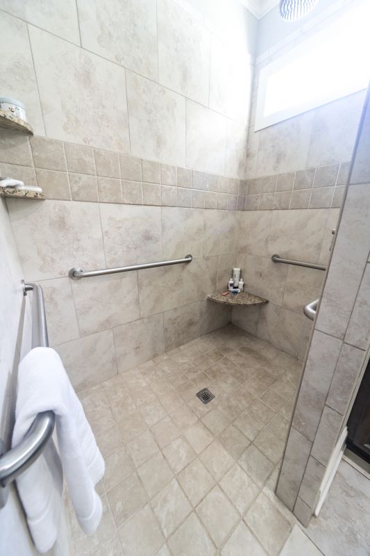 Walk-in Shower Featuring Large Format Tiles